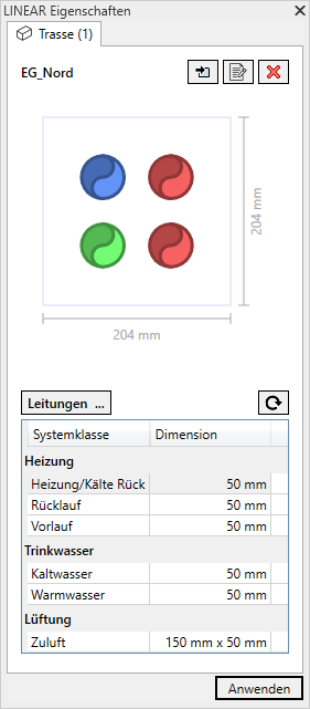 Querschnitt Eigenschaften Tab Linear Revit