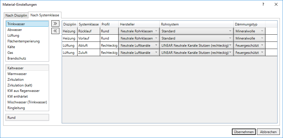 Dialog Material Einstellungen Linear Revit