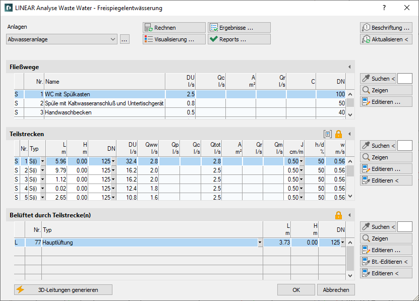 Analyse Waste Water Berechnung Linear AutoCAD