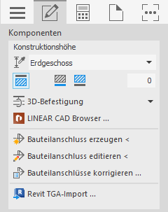 Bereich Komponenten in der Befestigungsplanung der LINEAR Solutions für Autodesk AutoCAD