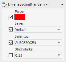 Bereich "Linienabschnitt ändern" in den LINEAR Solutions für Autodesk AutoCAD
