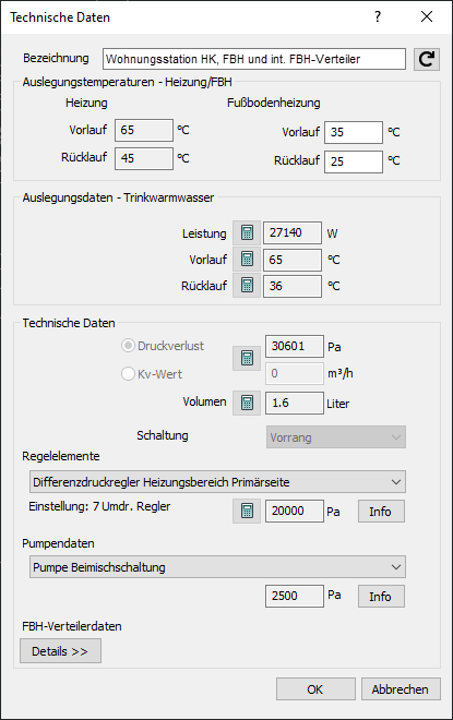 Dialog Technische Daten Linear Revit