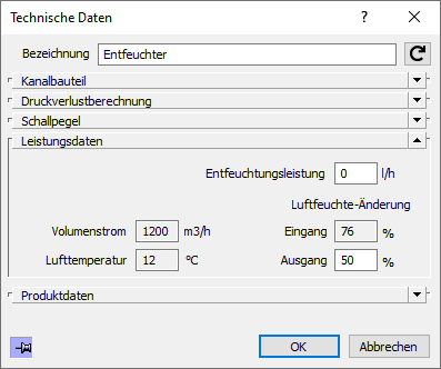 Dialog Technische Daten Linear Revit