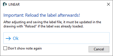 Notification when editing labels in the LINEAR Solutions for Autodesk AutoCAD