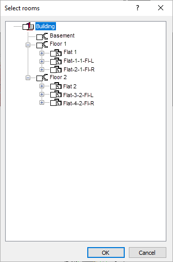 Dialog “Select Rooms” in the LINEAR Solutions for Autodesk AutoCAD