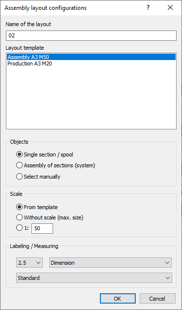 Dialog Assembly layout settings in the LINEAR Solutions for Autodesk AutoCAD