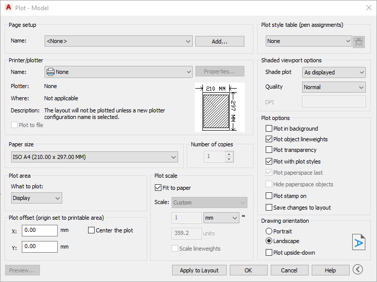 Dialog plot model Linear AutoCAD
