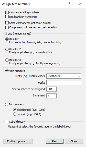 Dialog Assign Item Numbers in the LINEAR Solutions for Autodesk AutoCAD