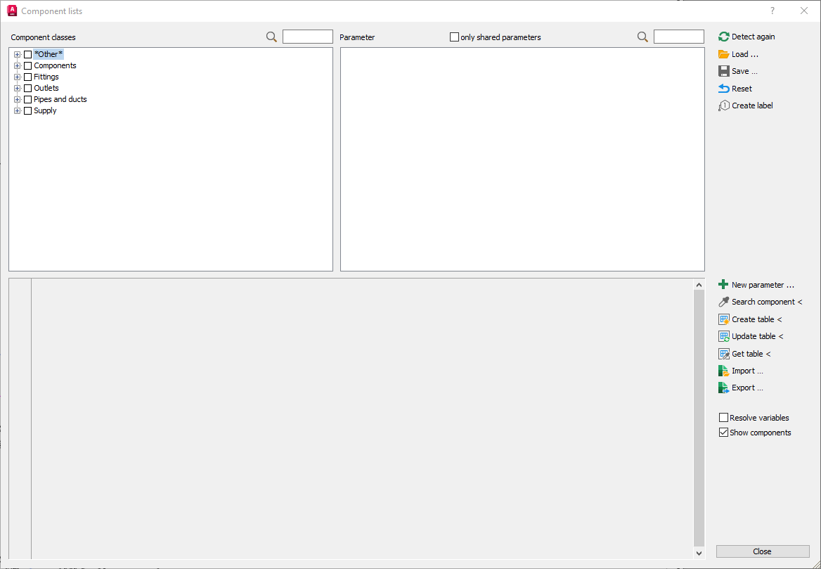 Dialog component lists - LINEAR Solutions for Autodesk AutoCAD