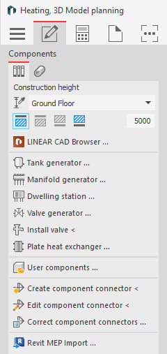 Command group Components of the Create tab in 3D model planning in the LINEAR Solutions for Autodesk AutoCAD