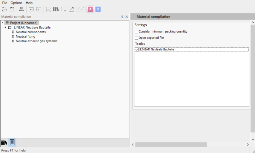 Material compilation Linear CAD Browser