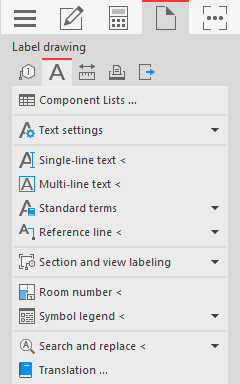 Command group “Label drawing” in the LINEAR Solutions for Autodesk AutoCAD