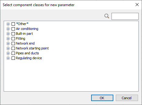 Dialog select component class for calculation gas in the LINEAR Solutions for Autodesk AutoCAD