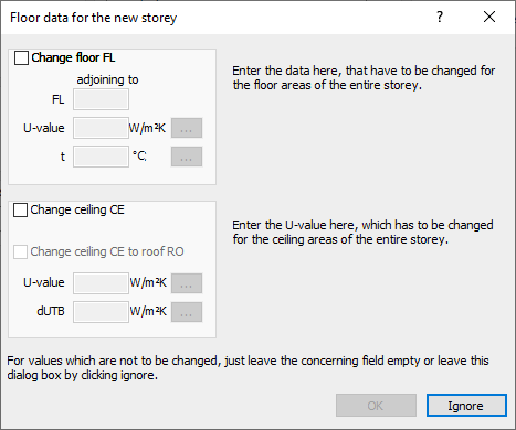 Dialog floor data new storey Linear Building