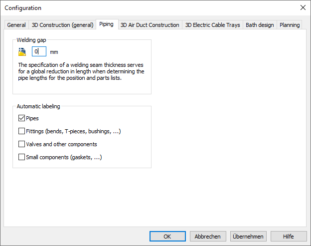 Configuration piping Linear AutoCAD