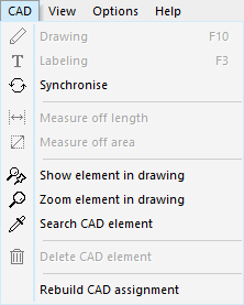 Menu CAD in the menu bar of LINEAR Building