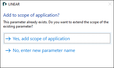 Query when creating already existing parameters in the LINEAR Solutions for Autodesk AutoCAD