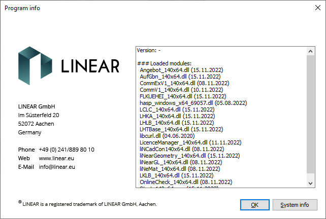 Dialog program info Linear Building