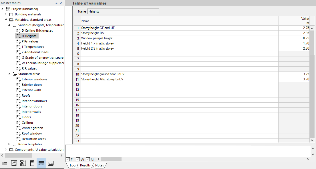 Table of variables in the master tables of LINEAR Building