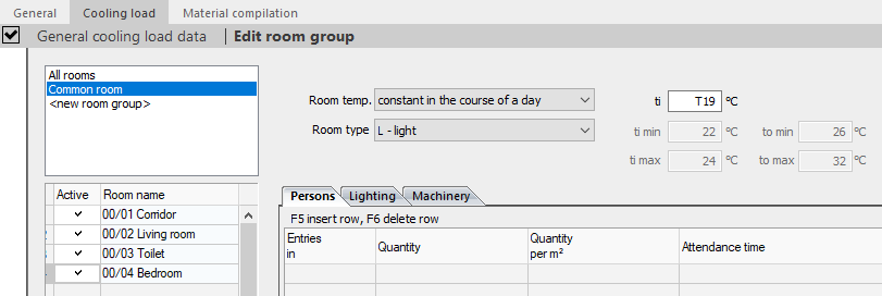 Cooling load edit room groups Linear Building