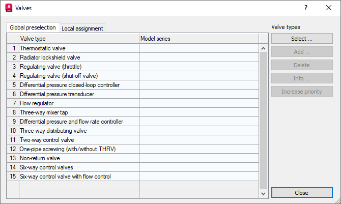 Valves dialog Linear AutoCAD