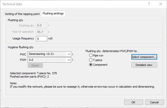 Dialog technical data flushing settings Linear AutoCAD