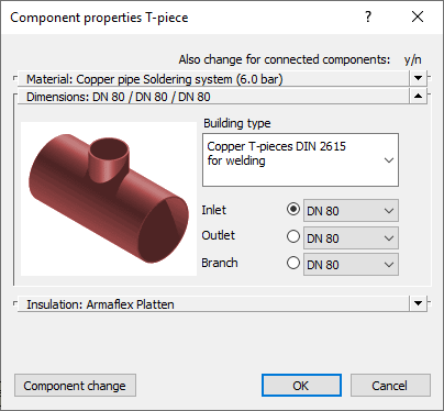 Dialog component properties T-piece Linear Solutions AutoCAD