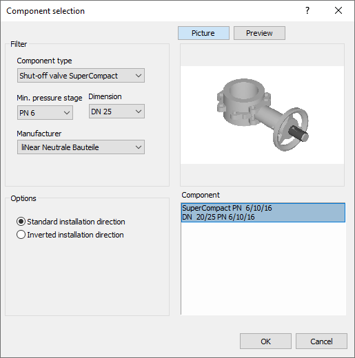Dialog component selection Linear Solutions AutoCAD