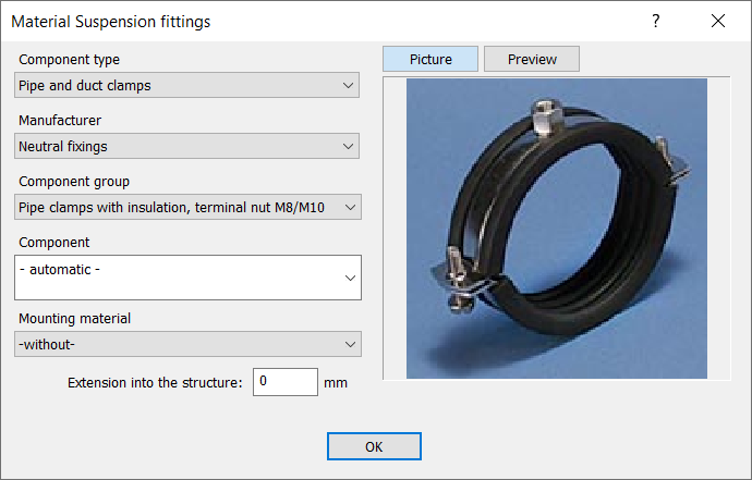 Suspension fixing material dialog Linear Solutions AutoCAD
