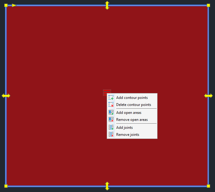 Context menu of laying areas in the LINEAR Solutions for Autodesk AutoCAD