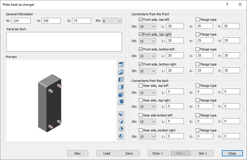 Plate heat exchanger dialog Linear Solutions AutoCAD