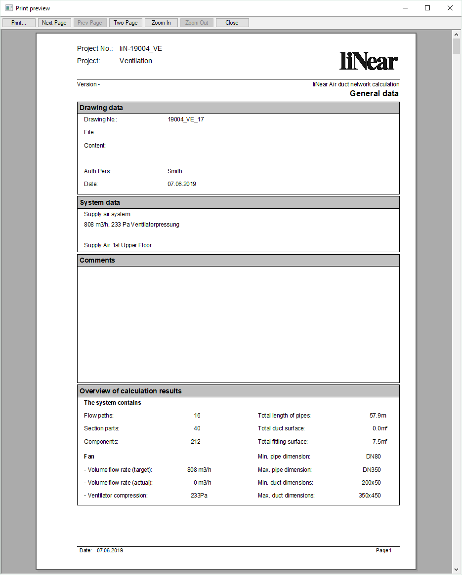 Dialog print preview Linear Revit