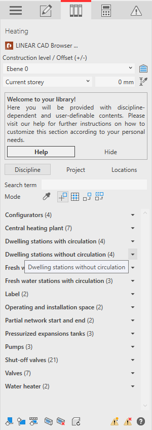 Library tab heating Linear Revit
