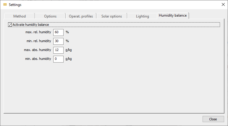 Settings humidity balance Linear Building