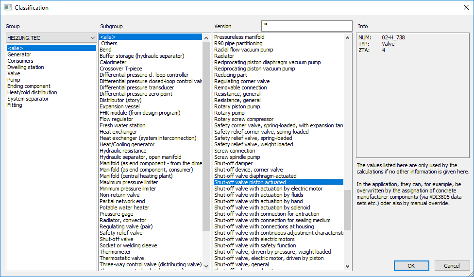Classification dialog in the LINEAR Solutions for Autodesk Revit