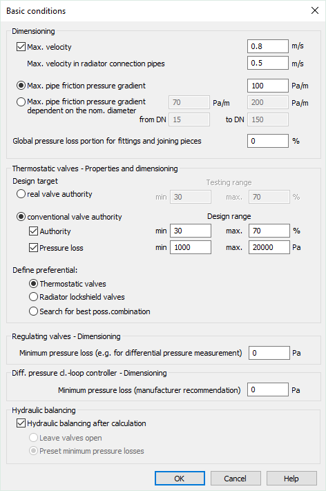 Basic conditions dialog Linear Analyse