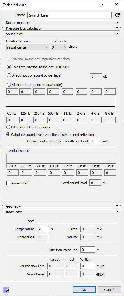 Dialog technical data Linear Revit