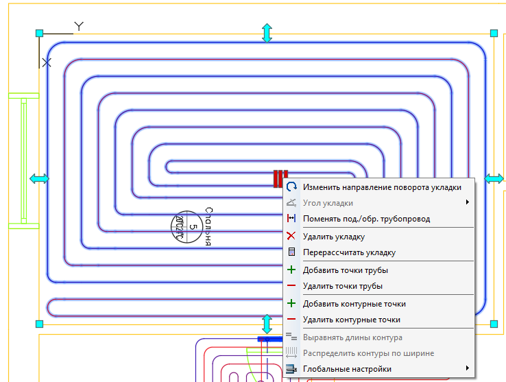 Контекстное меню отопительных контуров в LINEAR Solutions для AutodeskAutoCAD