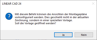 Hinweis beim Öffnen der MontageVorlagen.dwg in den LINEAR Solutions für Autodesk AutoCAD