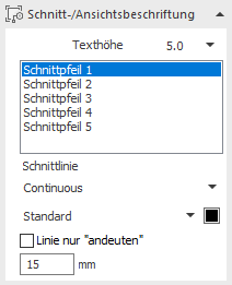 Bereich Schnitt-/Ansichtsbeschriftung in den LINEAR Solutions für Autodesk AutoCAD