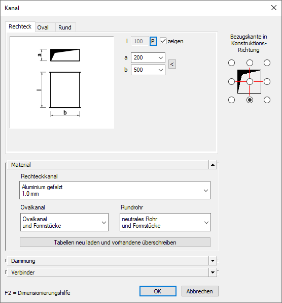 Dialog Kanal in den LINEAR Solutions für Autodesk AutoCAD