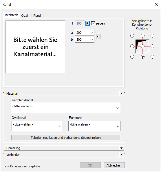 Dialog Kanal in den LINEAR Solutions für Autodesk AutoCAD