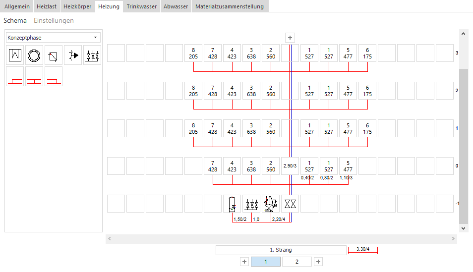 Bereich Schema in Heizung in LINEAR Building