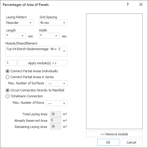 Dialog Area Shares of Laying sheets in LINEAR Building