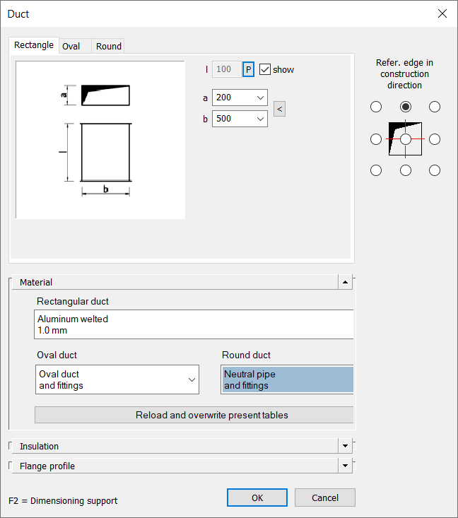 Dialog Duct in the LINEAR Solutions for Autodesk AutoCAD