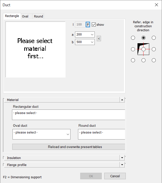 Dialog Duct in the LINEAR Solutions for Autodesk AutoCAD