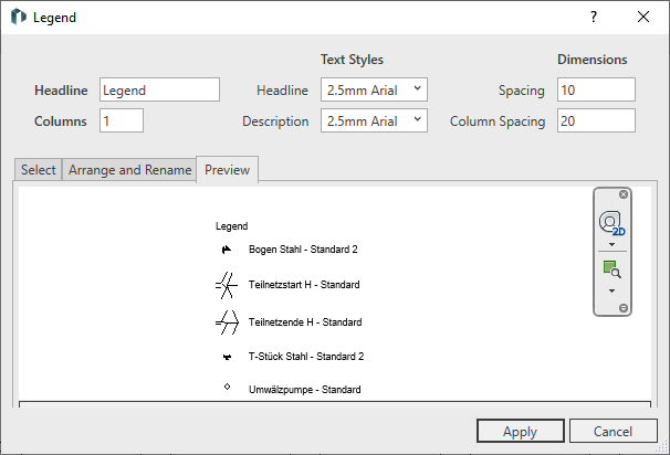 Dialog legend preview Linear Revit
