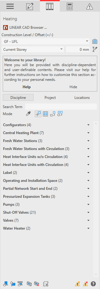 Library tab heating Linear Revit