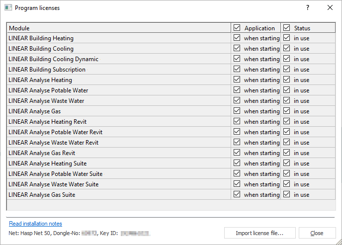 Dialog Program Licenses in LINEAR Building