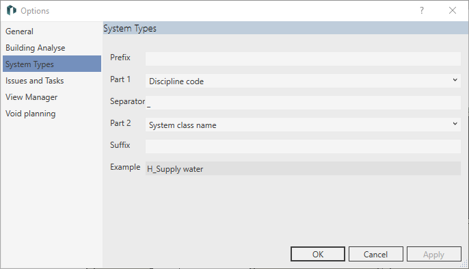 Dialog options Linear Revit